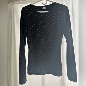 Divided Black Long Sleeve Top with Studded Detail